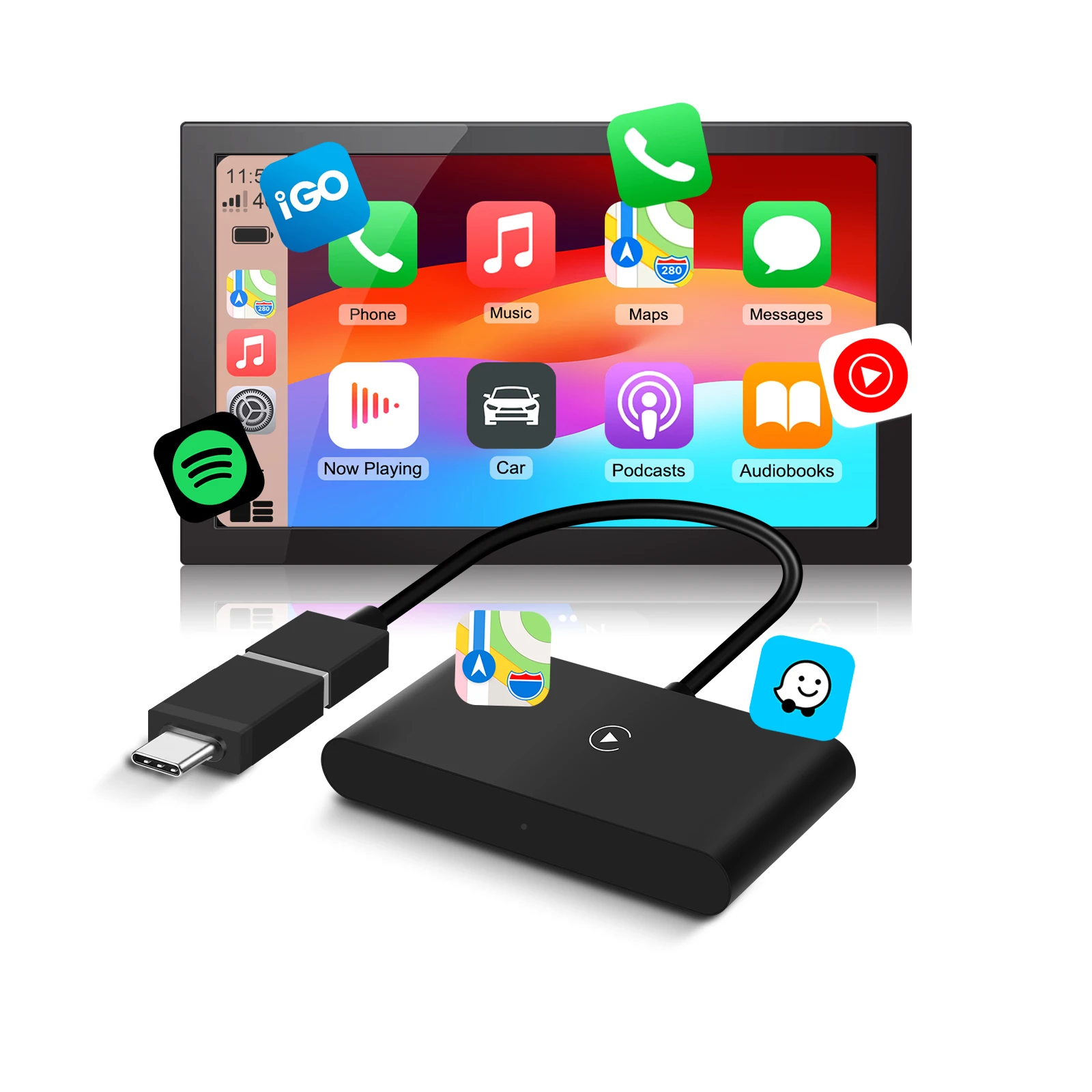 Kabelgebundener zu kabellosem Android Auto-Adapter mit Ambientbeleuchtung, Plug-and-Play, umwandelt OEM kabelgebundenes Android Auto in kabelloses.