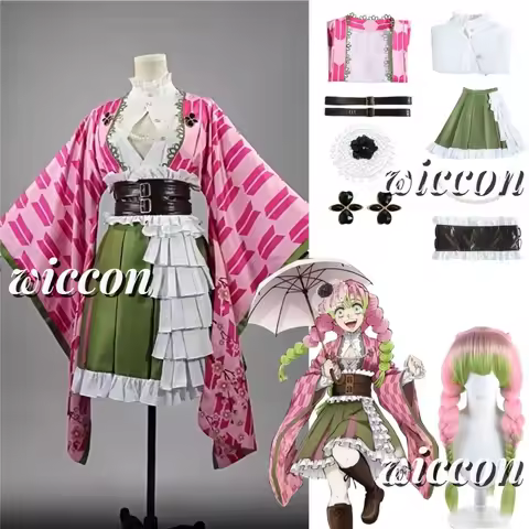 Kanroji Mitsuri Cosplay Costume For Women Girls 5th Anniversary Adult Anime Outfit Wig Belt Halloween Cos Kimono Suit