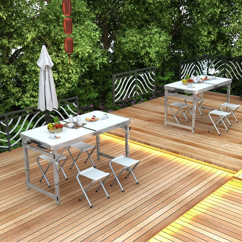 Multifunctional Foldable Table And Chairs Set Adjustable Height Portable for RV Car Camper Outdoor Dining PU Cart Home Compact