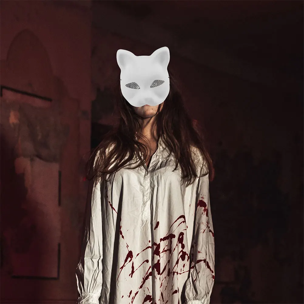 

3pcs Cat Face Mask Diy Unpainted Masquerade For Halloween Cosplay Animal Masks Kids Party Supplies Blank White Paintable Cat