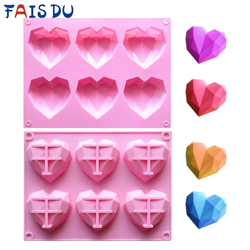 FAIS DU 3D-Diamant-Herz-Silikonform, herzförmiges Formtablett für Bakig, Schokolade, Mousse, Fondant, Kuchen, Seifenherstellung