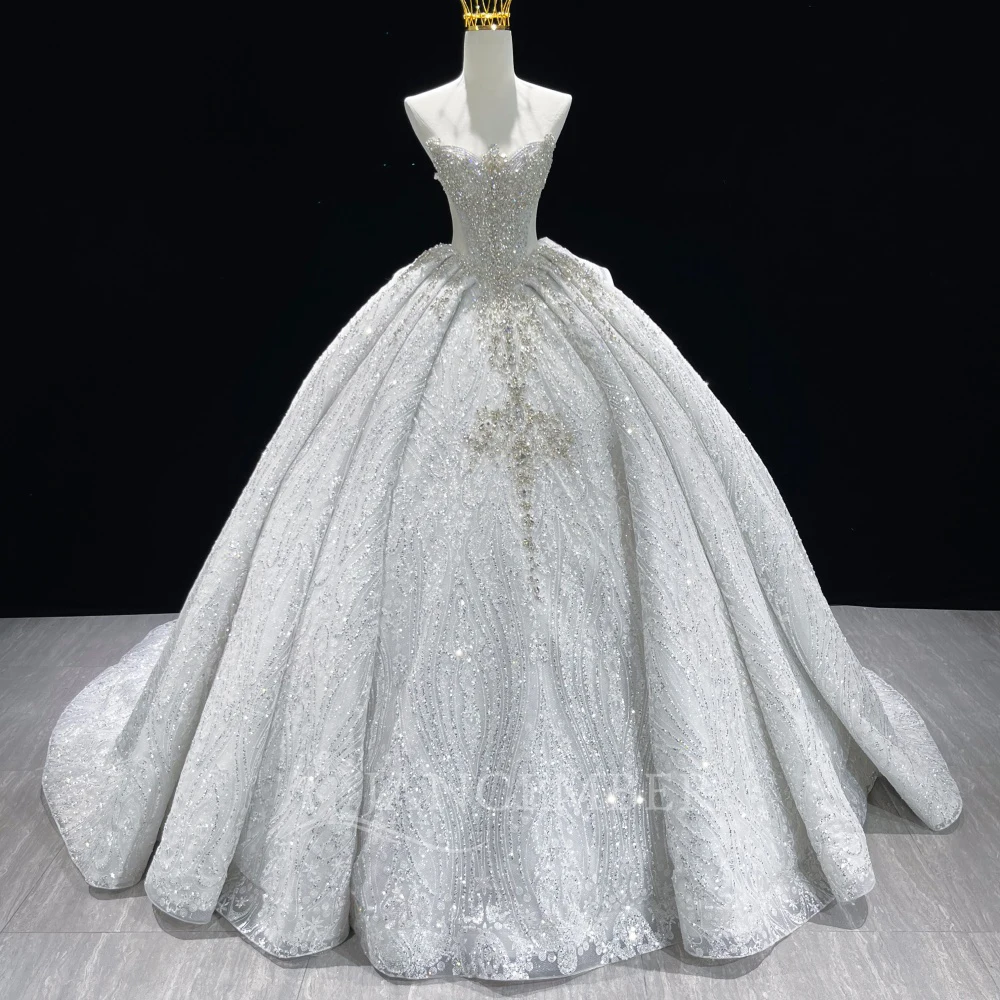 Custom Made Vintage Organza Strapless Ball Gown Wedding Dress With Beauty Pearls Crystals Princess Bridal Gown свадебное платье