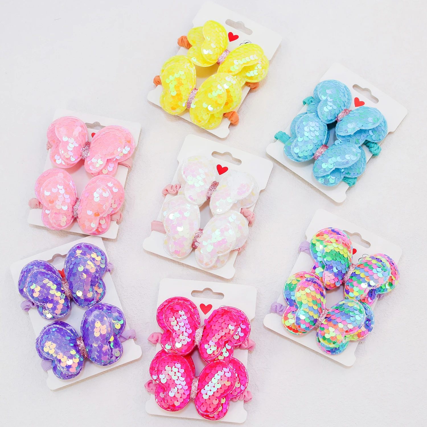 2PCS Girls Hair Bows Ties Children Butterfly Bows Hairbands Elastic Hair Bands Ponytail Holder Children Kids Hair Accessoreis