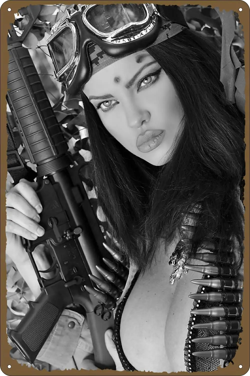Vintage Sexy Hot Woman Gun Metal Poster Fashion Pinup Girl Tin Sign for Home Bar Garage Bathroom Living Room Man Cave Wall  sign