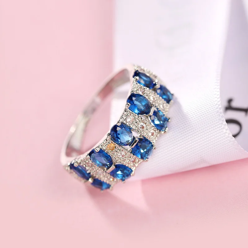 صغيرة البيضاوي حجر الملكي الأزرق الزركون خواتم للنساء الرجال العصرية خمر الفضة اللون الزفاف وعد العصابات مجوهرات هدايا عيد الميلاد #2