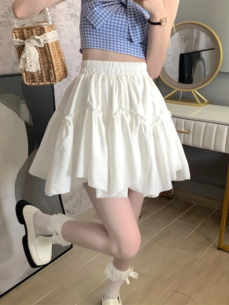 HOUZHOU Kawaii Mini faldas mujeres blanco hongo Patchwork verano 2024 dulce lindo Falda plisada negro gótico Lolita estilo Preppy Y2k