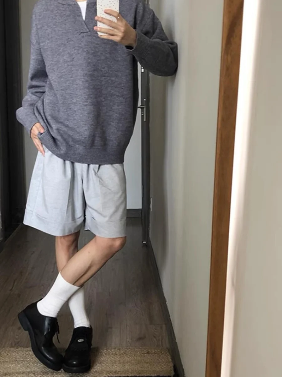 

American Retro V-Ne Knitwear Lazy Sle CleanFit Henry Collar Men's Winter Faion Brand High-End Feeling Loose Fit Youthfu...