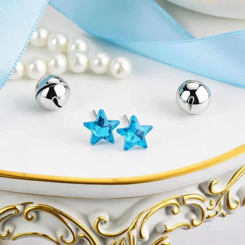 Simple 925 Sterling Silver Blue Five-pointed Star Crystal Zircon Stud Earrings for Women Girls Wedding Party Trendy Jewelry Gift
