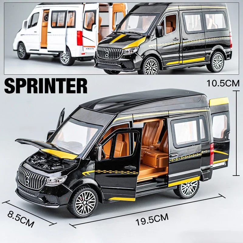 1:24 Alloy Bus BenzS Sprinter MPV Van Alloy Toy Car Diecast MPV Model Sound Light Pull Back Gift Boys For Toys