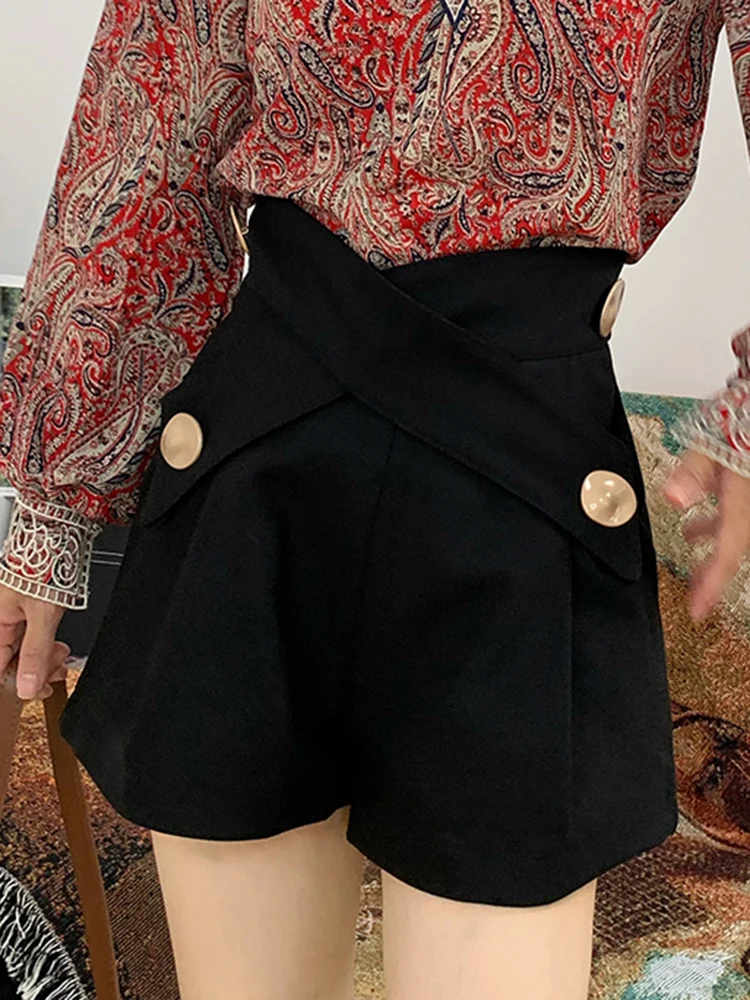 TWOTWINSTYLE Minimalist Cross Shorts For Women High Waist Plus Size Casual Loose Wide Leg Short Female 2022 Summer Fashion New