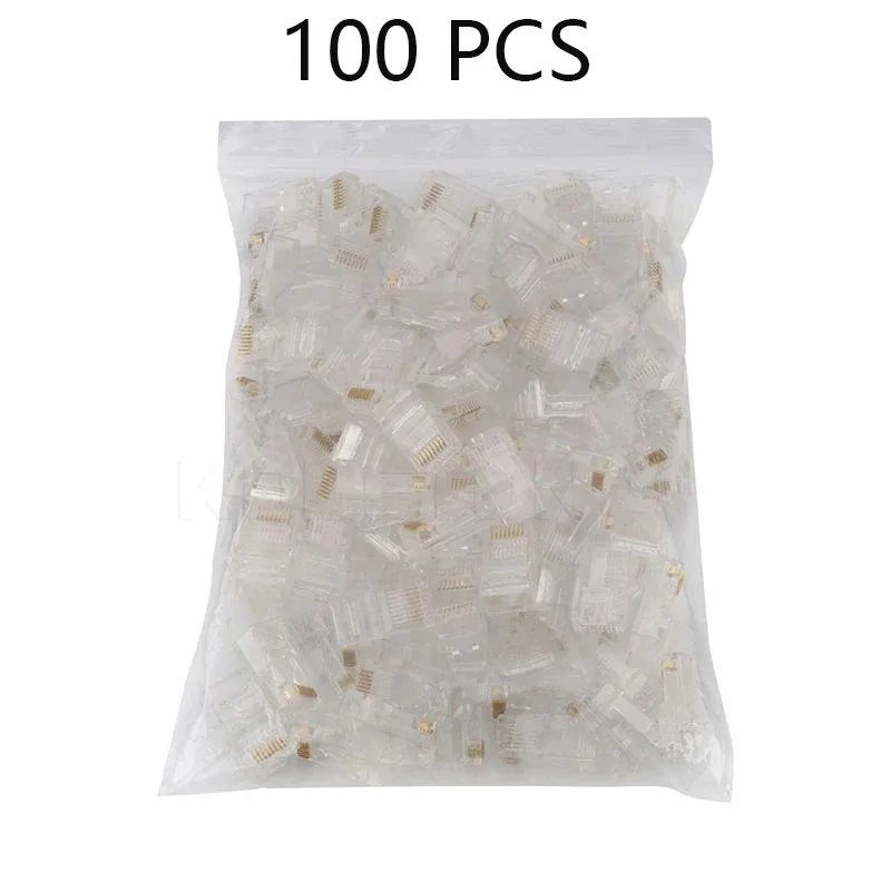 50/100pcs RJ45 Modular Plug for Network CAT5 LAN Professional Connectors Crystal End Gold-Plated 8P8C Crimp UTP Ethernet