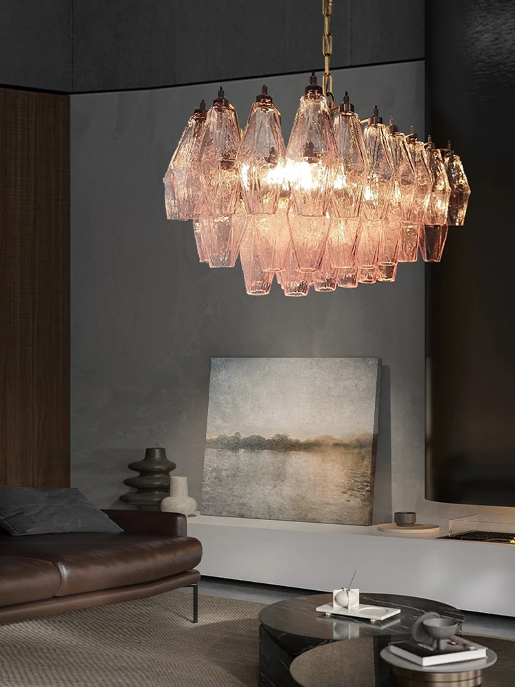 

Ceiling Chandeliers Gemstone Shape Glass Lamp Lighting Fixtures Cottage Living Room Luxury Home Lustre Foyer Oval Hanging Light