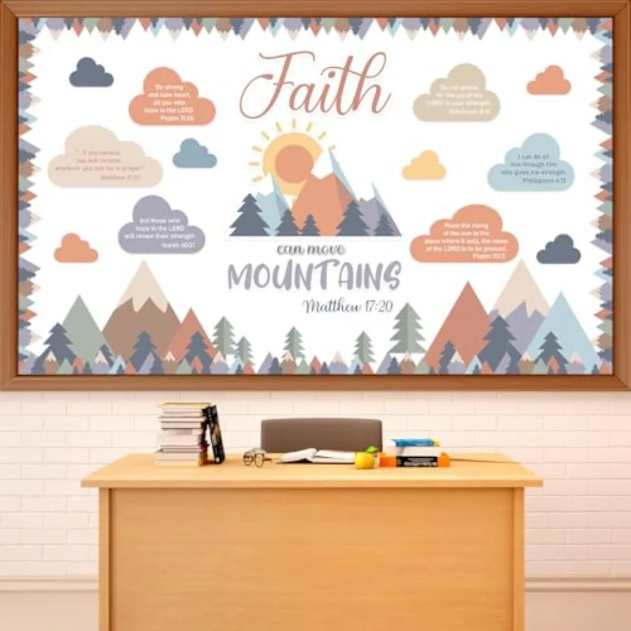 

40Pcs Faith Can Move Mountains Bulletin Board Set Moving Mountains Bulletin Board Decor Religious Inspirational Cutouts VBS Vac