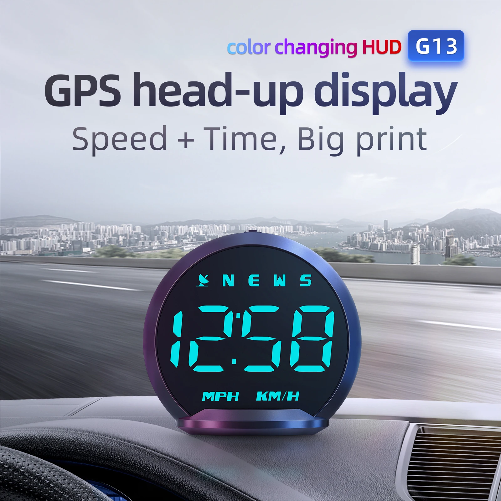 

Universal G13 Head Up Display Car HUD Plug And Play 7 Colors Speedometer KM/H MPH Digital For All Car GPS GPS Overspeed Alarm