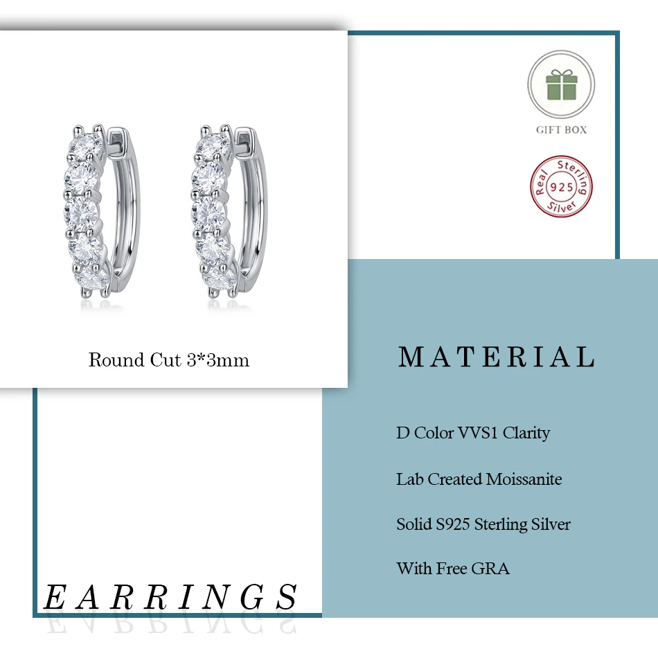 

ALLNOEL 1CT D Color Moissanite Hoop Earrings for Woman 100% 925 Sterling Sliver Earrings Wedding Jewelry Bridal Gift With GRA