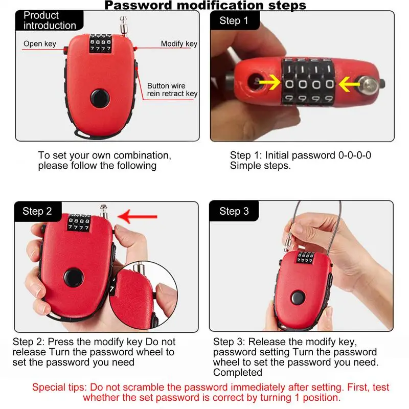 قفل كابل الأمتعة قفل برمز 4 أرقام قفل سلك مجمع للسفر الأمتعة حقيبة خوذة كلمة المرور قفل قابل للتغيير