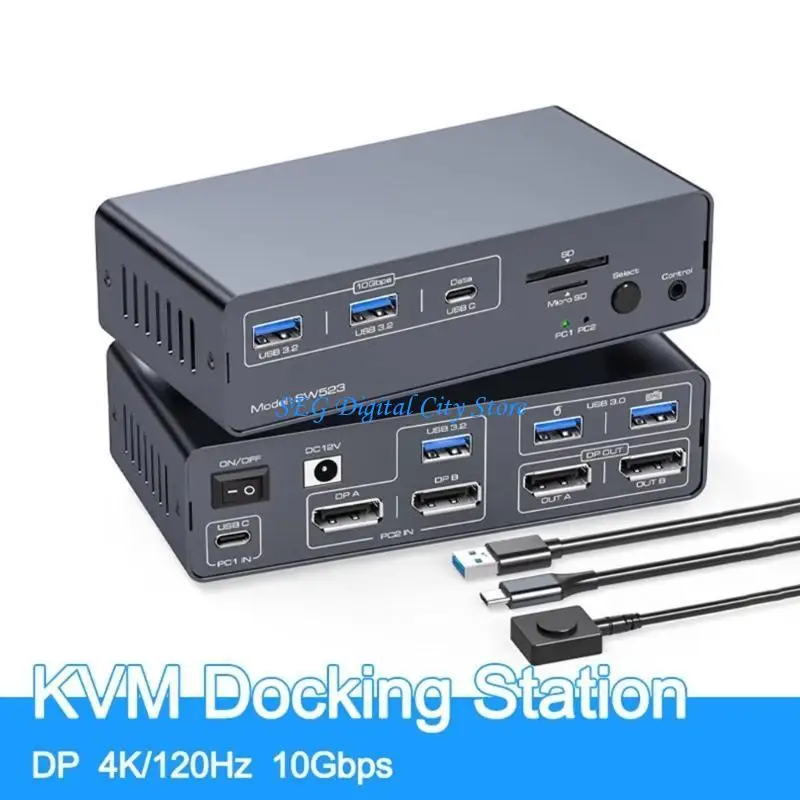 

U75B Double Monitor KVM Dock USB Two DP1.4 DP4K120hz 13 in 1 Port For Laptop