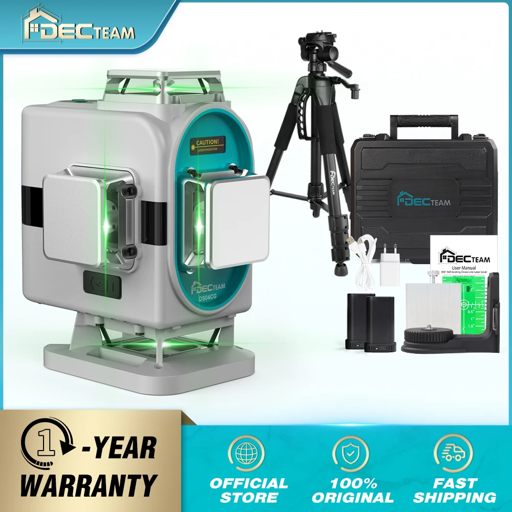 Decteam-laser Nível Ferramenta com Tripé Alemanha Osram Self-nivelamento Cross Line Baterias Hard Case 16 Linhas 1.4m