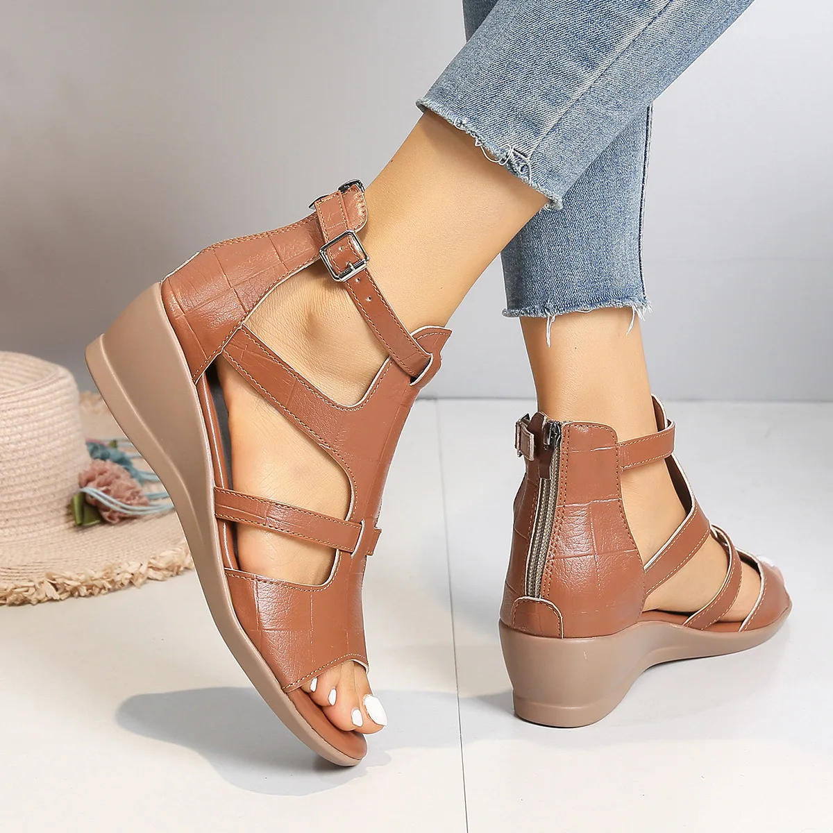 Plus Size 35-43 Shoes for Women Summer Fashion Women Wedges Comfortable Black Brown Sandals Zapatos De Mujer Platform Sandals