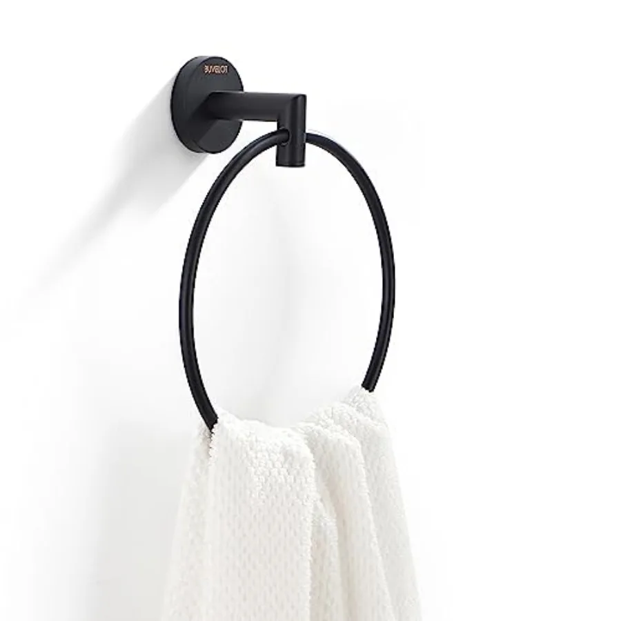

Black Towel Ring for Bathroom, Matte Black Metal, Modern Hotel Style Wall Mounted Hand Towel Holder with Contemporary Design