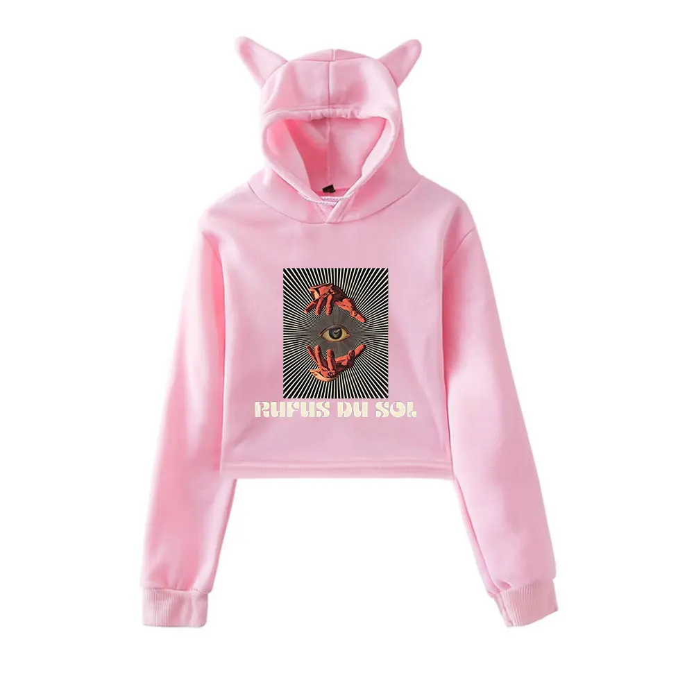 

Rufus Du Sol Merch винтажная уличная одежда 90-х годов с логотипом, толстовки с капюшоном для девочек, укороченный модный спортивный пуловер с кошачьими ушками