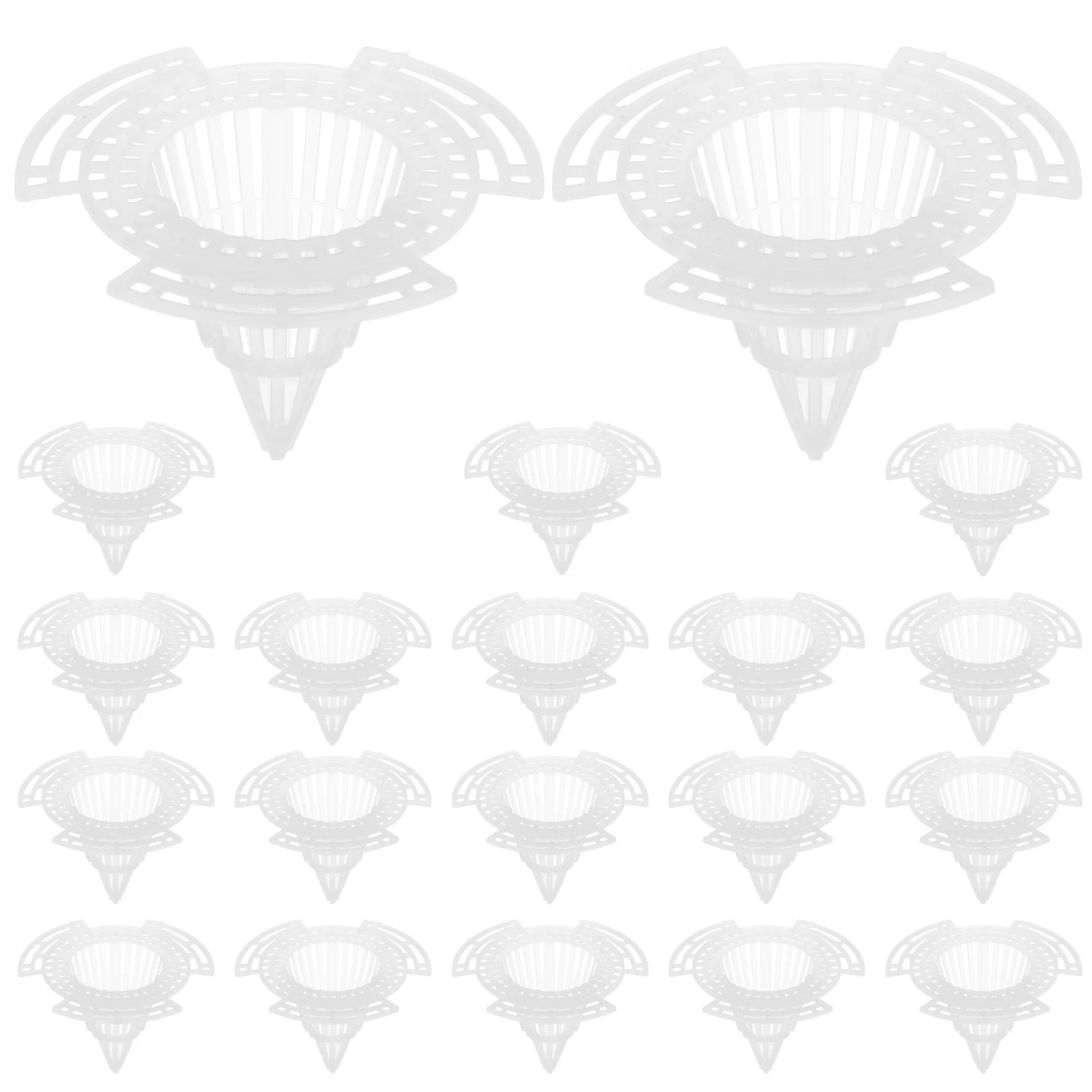 20 قطعة ثقب زارع مخروطي منصات شبكية اناء للزهور تنفس الصرف جوانات وعاء بلاستيكي أسفل صافي شبكة بلاستيكية وسادة مرشحات