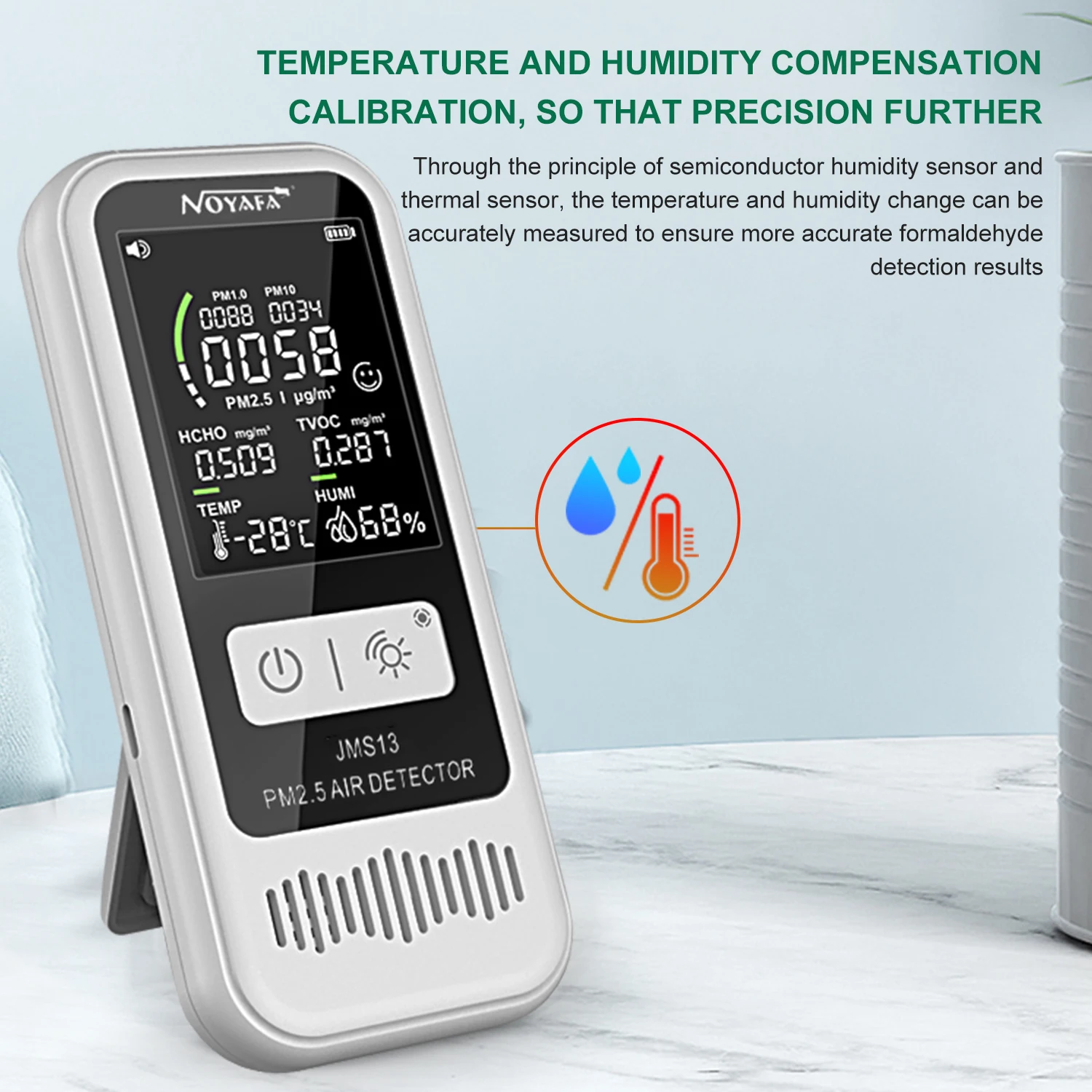 Noyafa-Jms13 Detector de Ar Multifuncional, Monitor de Umidade, Display LCD, Smart Home Temperature Tester, HCHO, CO2, PM2.5, PM1.0, 6 em 1