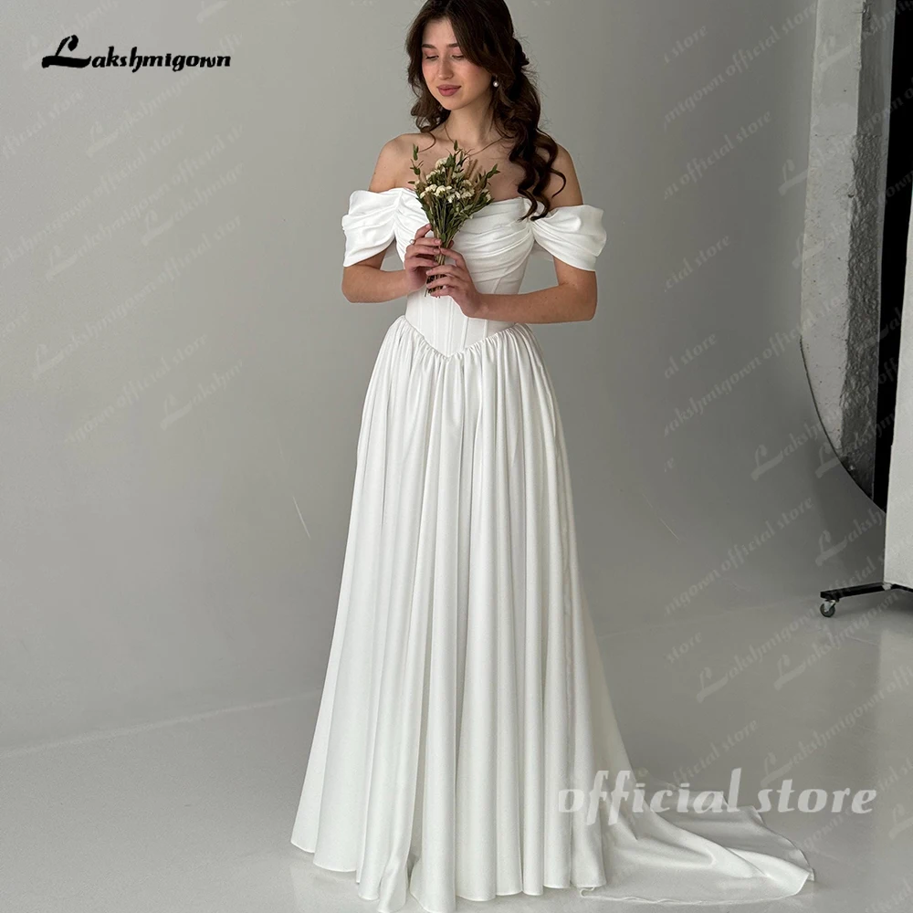 Lakshmigown Schulterfreies, plissiertes, herzförmiges, dickes Satin-Brautkleid in A-Linie mit V-förmiger Taille, maßgeschneidert. – Detail 5