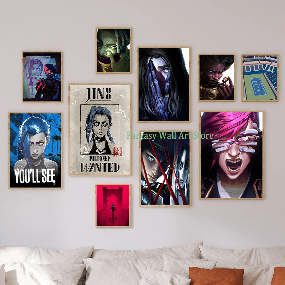 Arcane Season 2 Jinx VI Graffiti Poster Caitlyn Jayce Viktor Character Poster Arcane TV Series Wall Decor Canvas Aesthetic Print