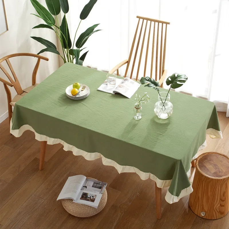 

Flounce Stitching Cotton Fabric Table Cloth Washable Tablecloth for Wedding Party Dining Banquet Decoration Luxuriou Table Cover