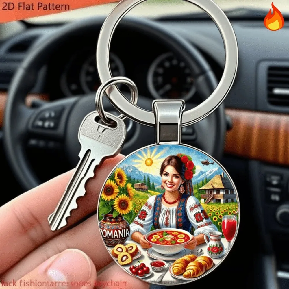 12/24/40sets Romanian Folk Zinc 2D Car Keychain w/Card&Gauze Bag for Halloween Xmas&Bday Family Wedding Favors for Guests