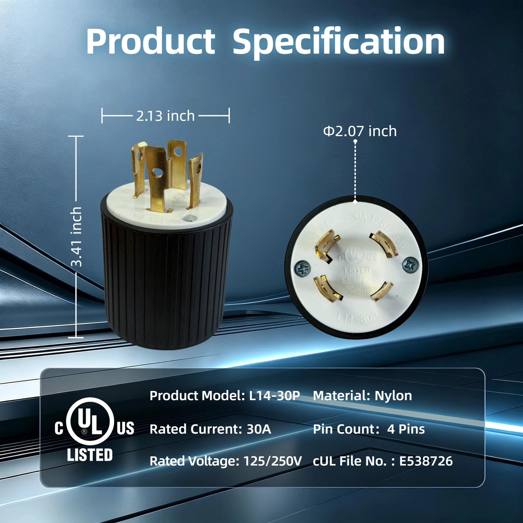 NEMA L14-30P 30A 125/250V Heavy Duty Twist Lock  US Power Plug 4 Pin Grounding Male Connector Exterior Plug for Generator