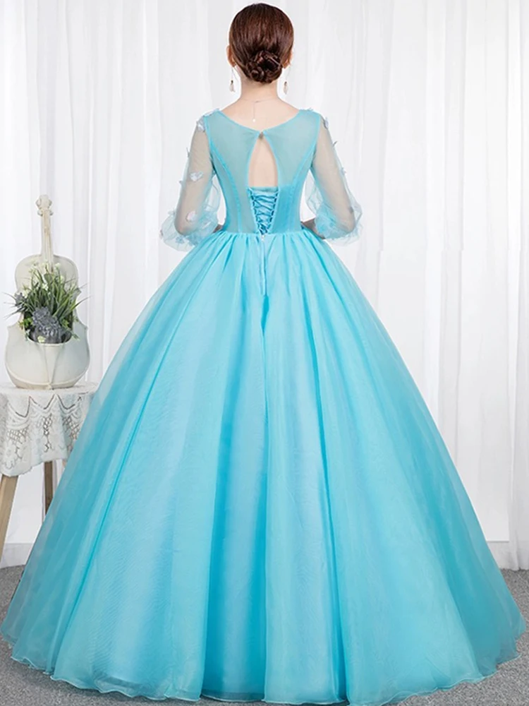 Customized Sky Blue Ball Gown Quinceanera Dresses Appliques Tulle Prom Birthday Party Gowns Formal Vestido De Fiesta