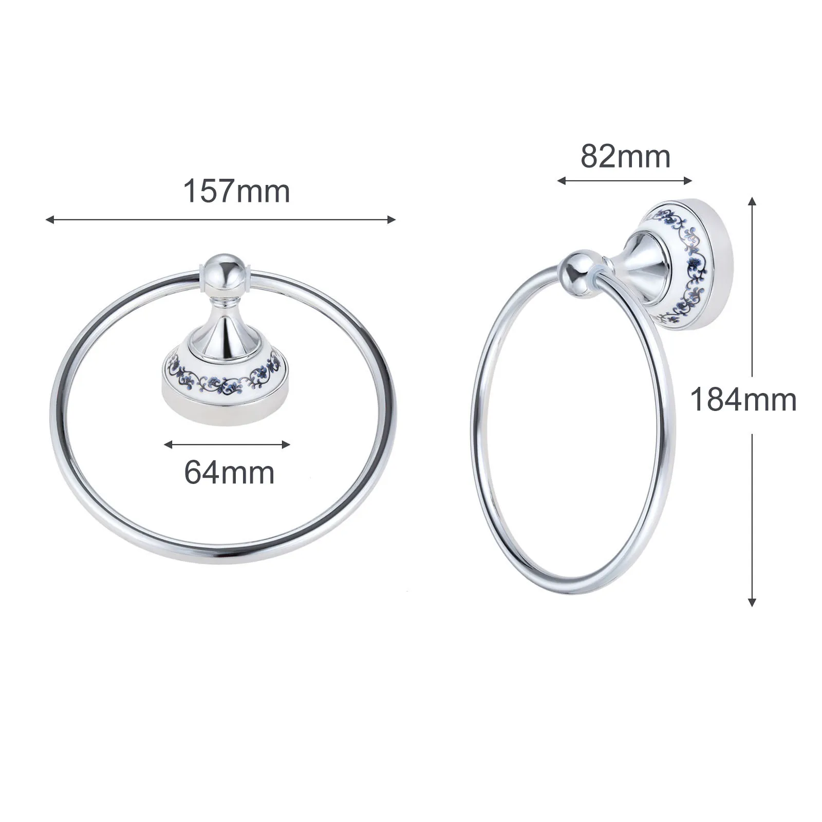

Vintage Stainless Steel Towel Ring Wall Mounted Hanger with Porcelain Base Elegant Towel Holder for Bathroom Kitchen Shower Wall
