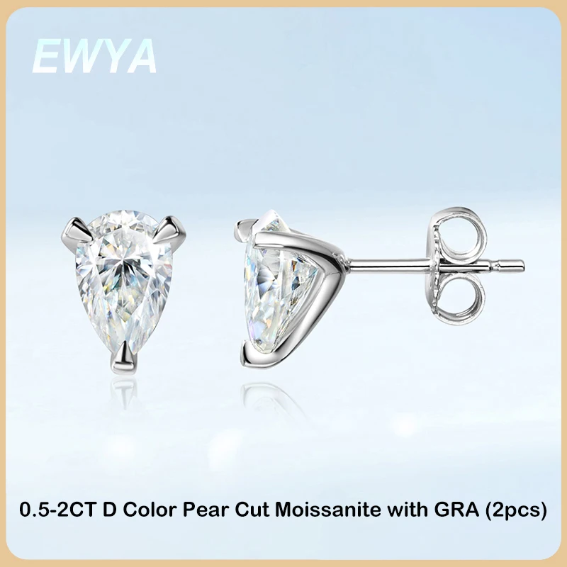 

EWYA GRA Certified 0.5/1/2CT D Color Pear Cut Moissanite Earrings For Women 925 Silver Plated 18k Party Wedding Earring Ear Stud