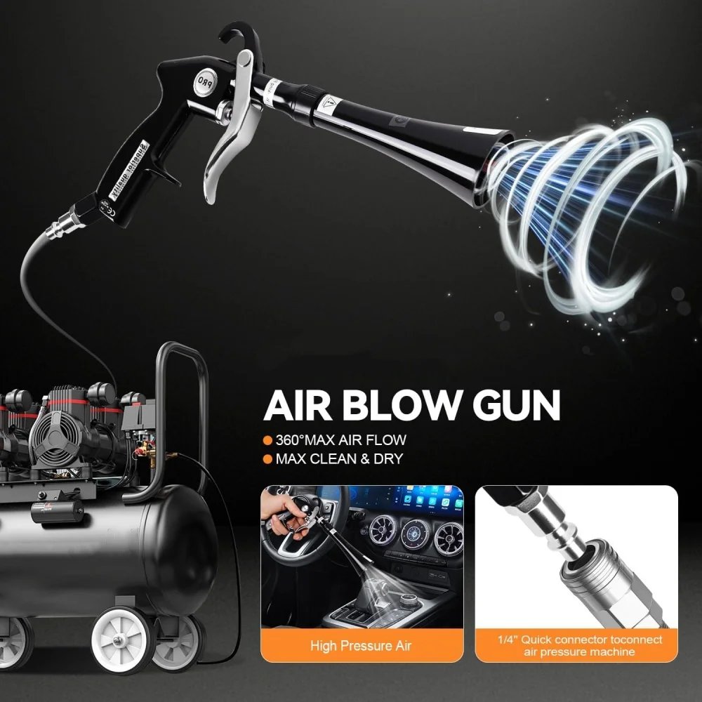 High Pressure Dust Blowing Gun Tornado Air Blow Car Wash Gun Efficient Dry Cleaning Gun Professional Car Interior Cleaning Tools