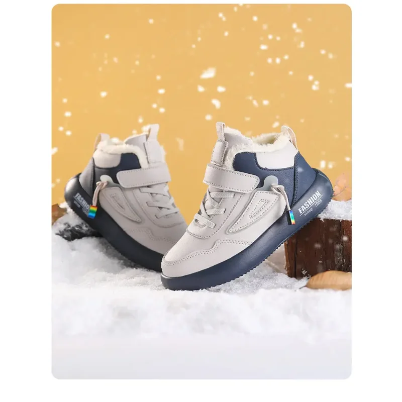 2024 ใหม่ฤดูหนาวรองเท้าเด็ก PU หนังกันน้ํากีฬารองเท้าเด็กรองเท้าบู๊ตหิมะเด็ก Warm Plush แฟชั่นรองเท้าผ้าใบ