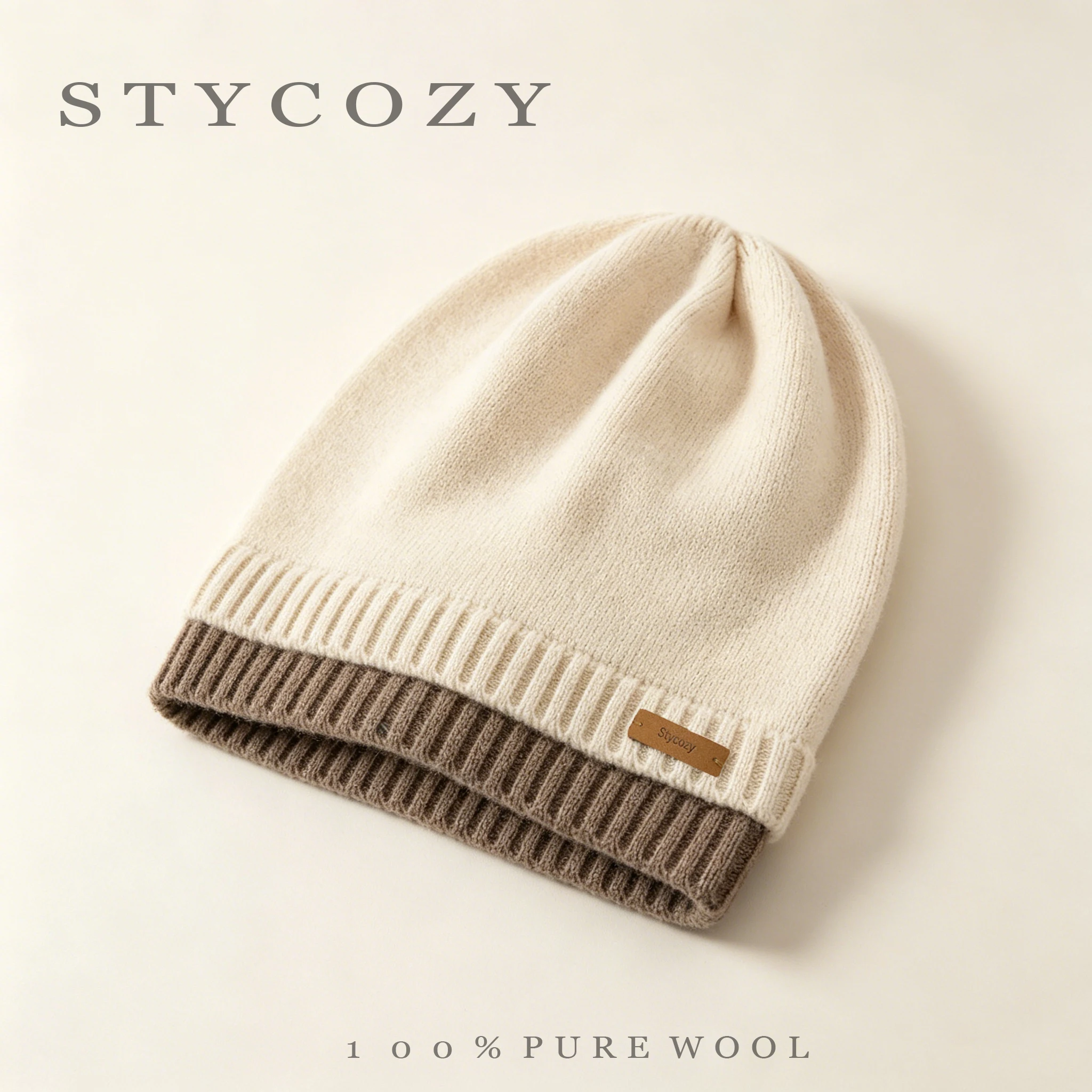 100% Wool Double-Layer Color-Block Knitted Crochet Hat Women'S Outdoor Casual Warm Ear-Protecting Hat Fashionable Slouchy Hat