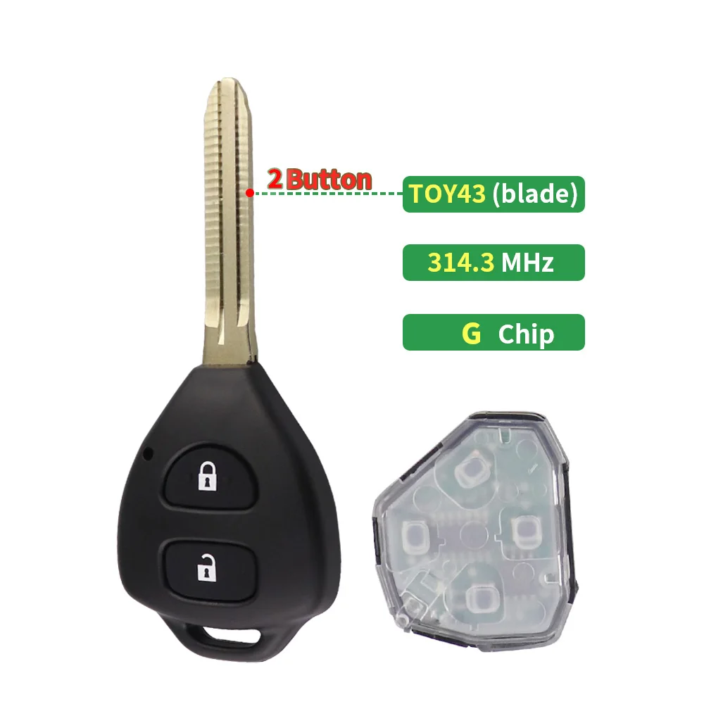 2 pulsanti telecomando chiave auto per Toyota Yaris Hiace Hilux Vigo Innova Corolla RAV4 2009 4 d67/G Chip B41TA TOY43 lama non tagliata