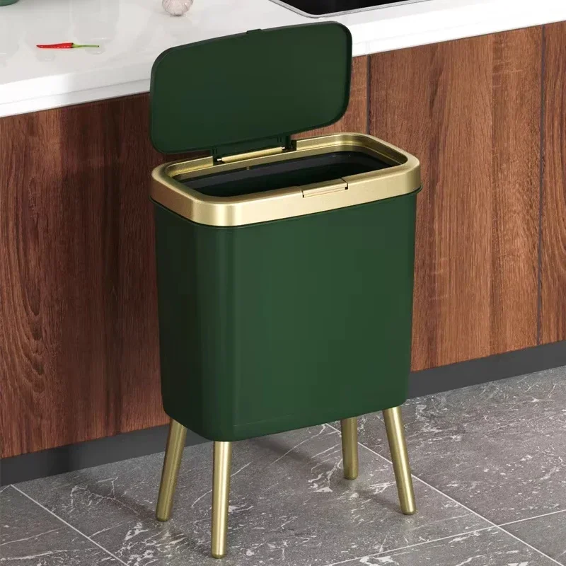 12L Press Type Waste Bin Nordic Trash Can with High Legs Narrow Slit Waste Basket with Lid Kitchen Bedroom Toilet Garbage Bins