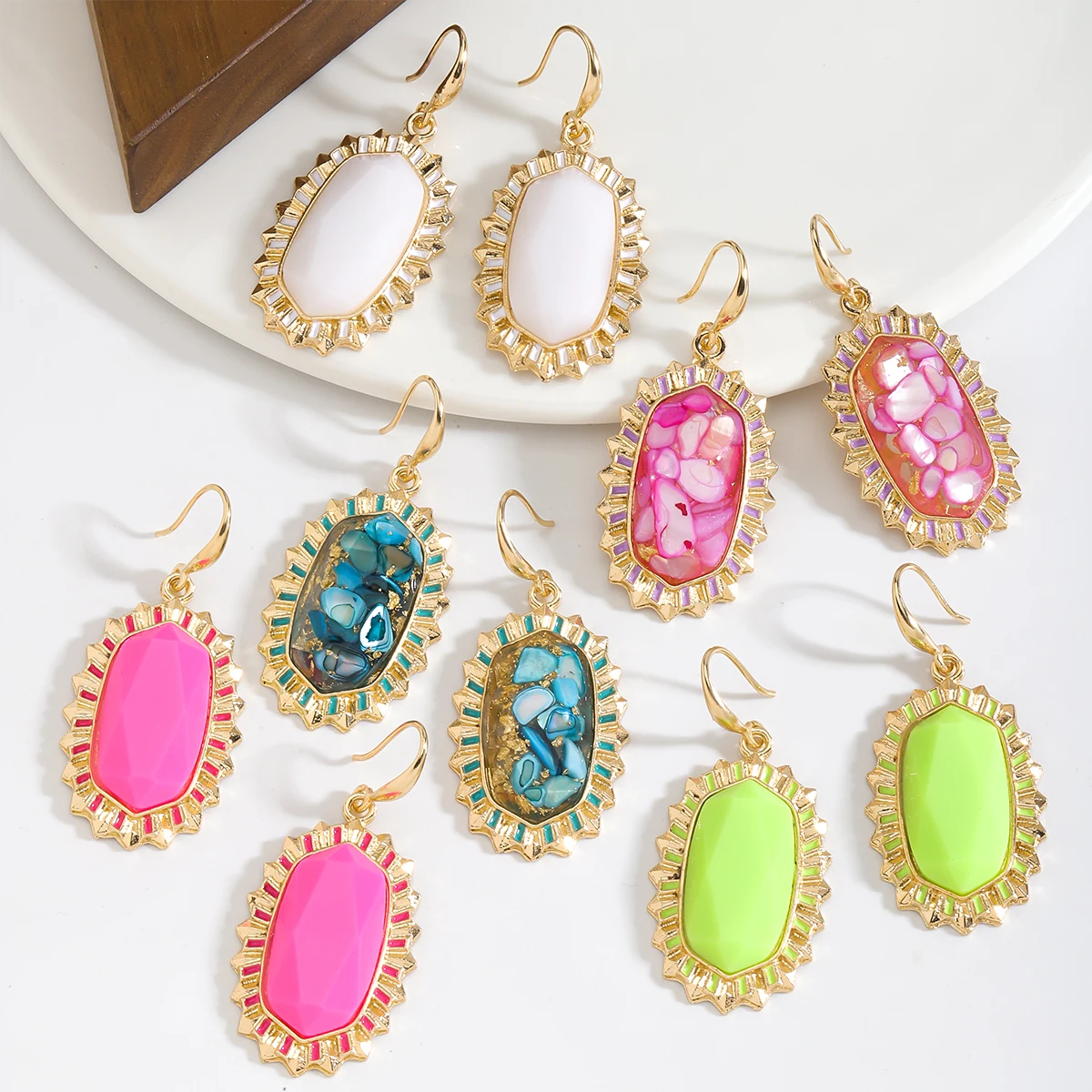 Dvacaman Bohemian Colorful Geometric Resin Drop Earrings, Elagant Banquet Party Women Accessories