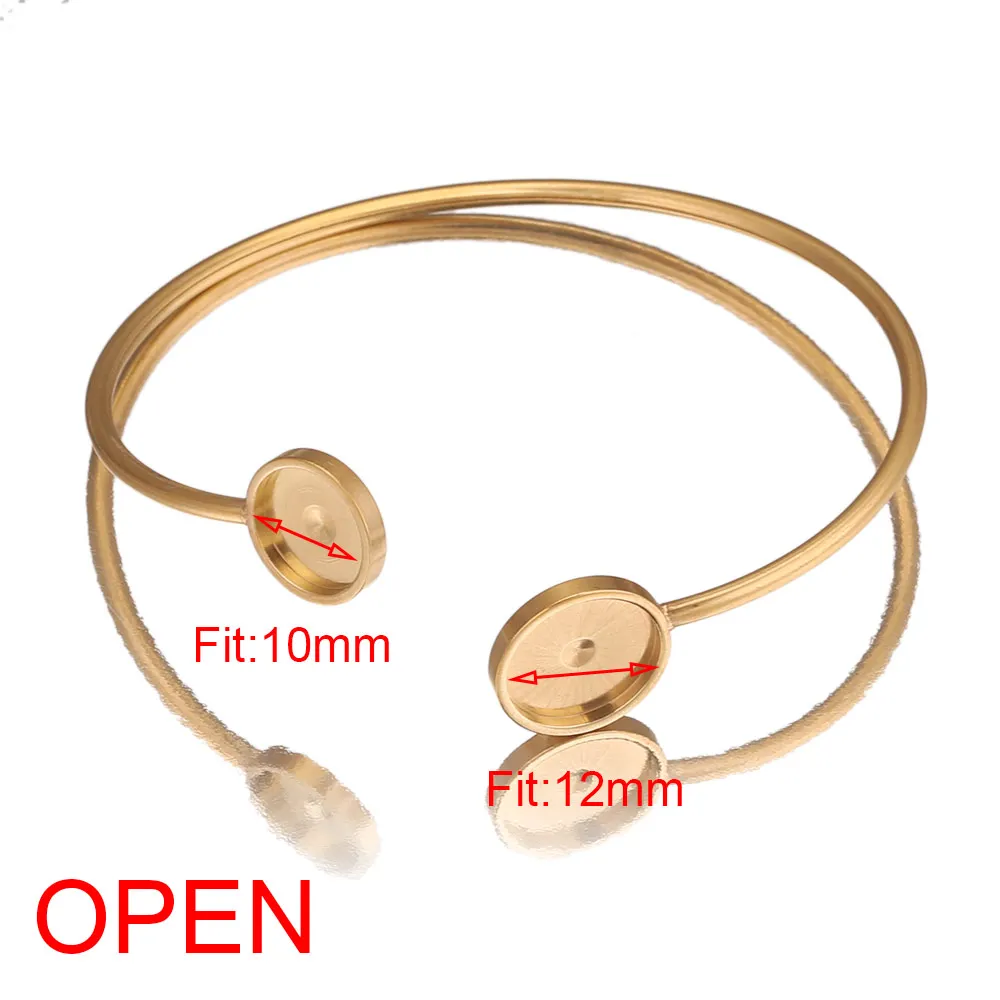 2pcs Lot Special Soft Stainless Steel Gold Plated Open Bracelet Fit 12mm Cabochon Base for Bracelets DIY Jewelry Making Supplies