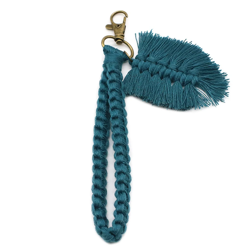 Macrame Keychains Boho Woven Key Ring with Tassels for Car Key Handbag Pendant Purse Charm Unique Gift, Navy Blue