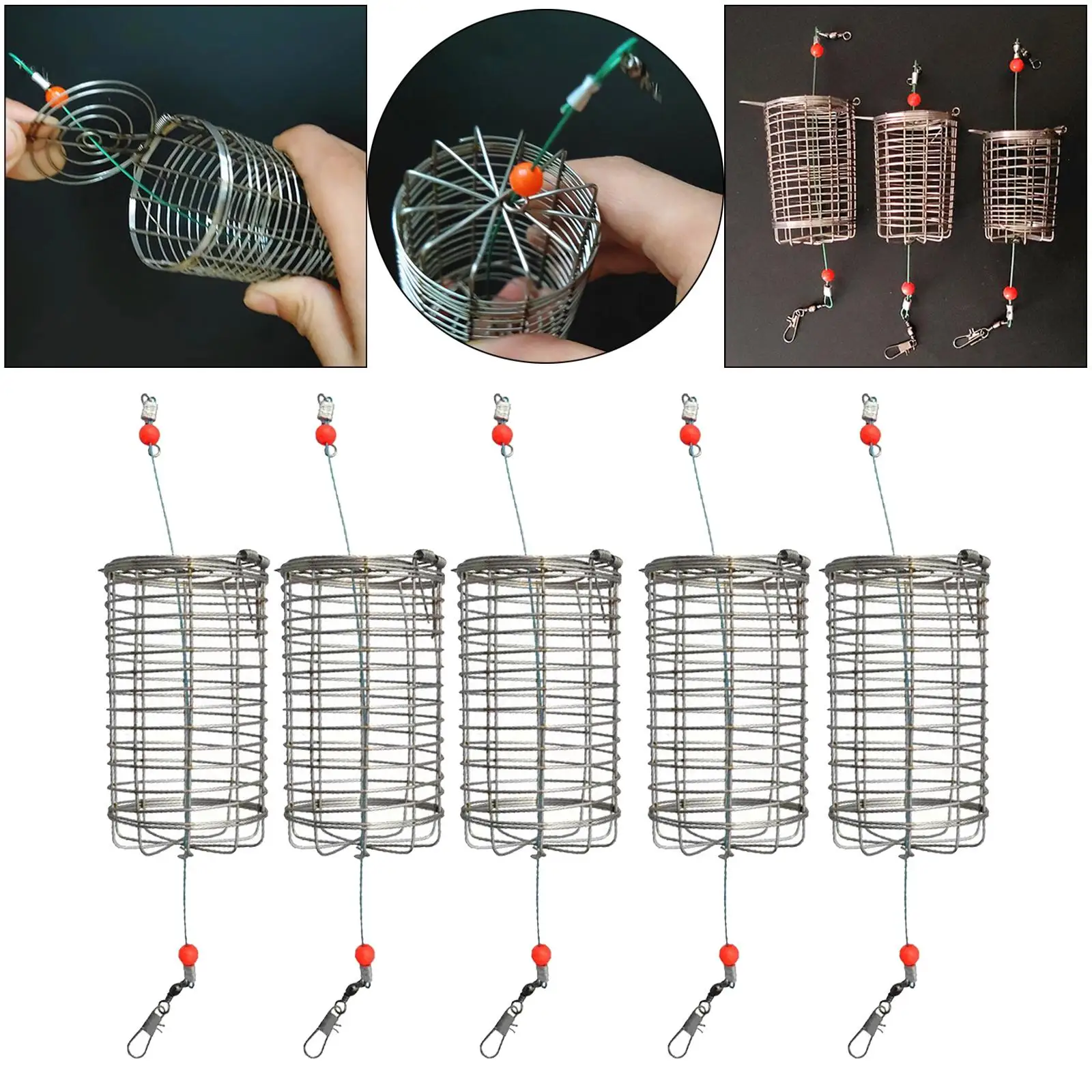 5x Solid Fishing Feeder Cage Trap Basket Container Carp Lure Attracting Mesh Cages Fishing Tackles Snaps Accessories