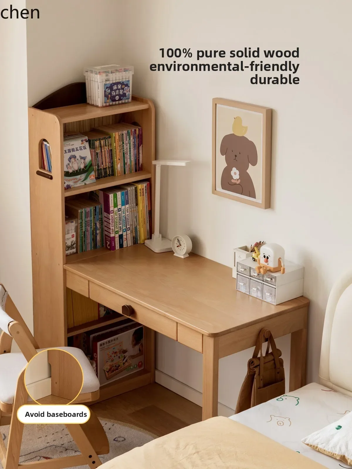 HYSSolid Wood Writing Desk Home Use Desk and Chair Small Apartment Desk Bookshelf