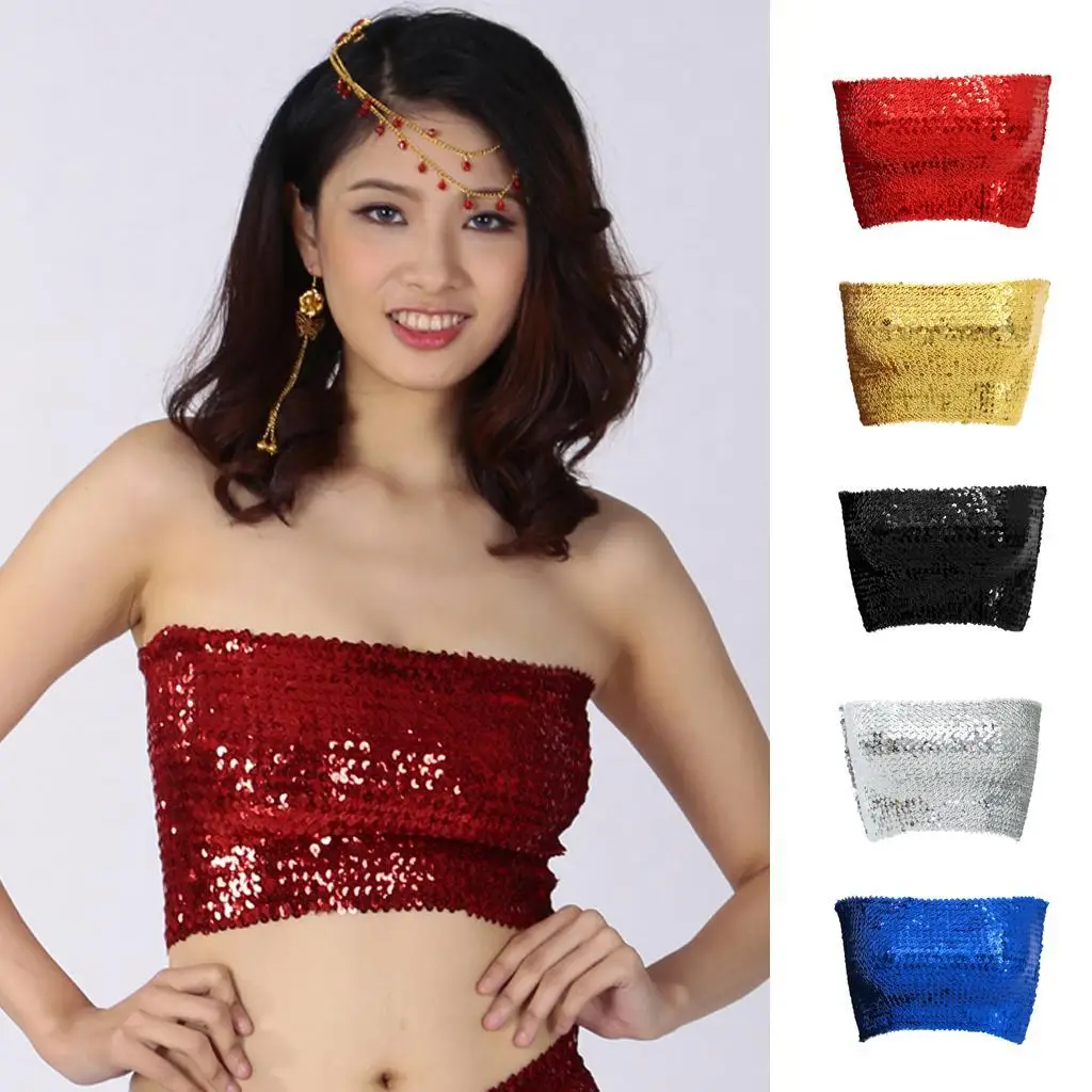 Sequins Tube Top Blouse Stretchy Chest Wrap Dancewear Costume