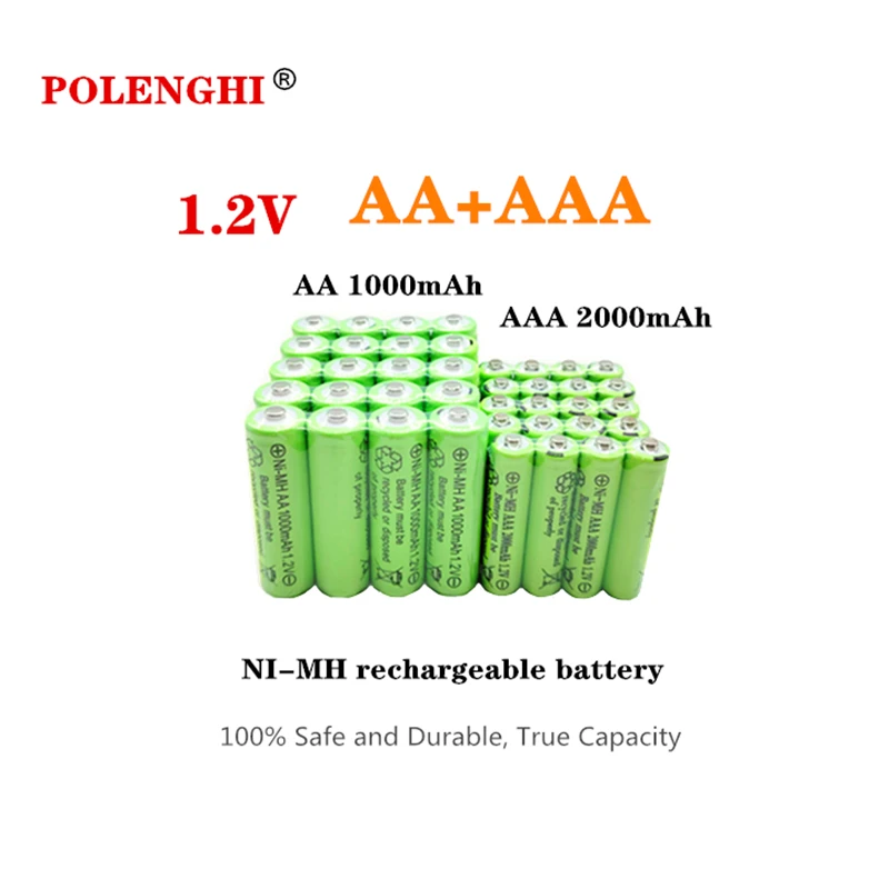 AA 1.2V 1000mAh-AAA 1.2V 2000mAh NI-MH rechargeable battery, suitable for remote control toys, flashlights, watches, MP3 players