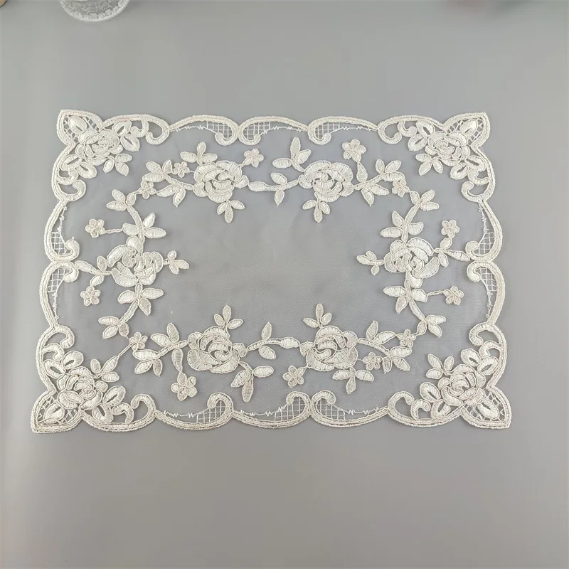 European Rectangular Lace Embroidered Table Mat Coaster Laptop Oven Microwave Cover Wine Set Party Christmas Wedding Decoration