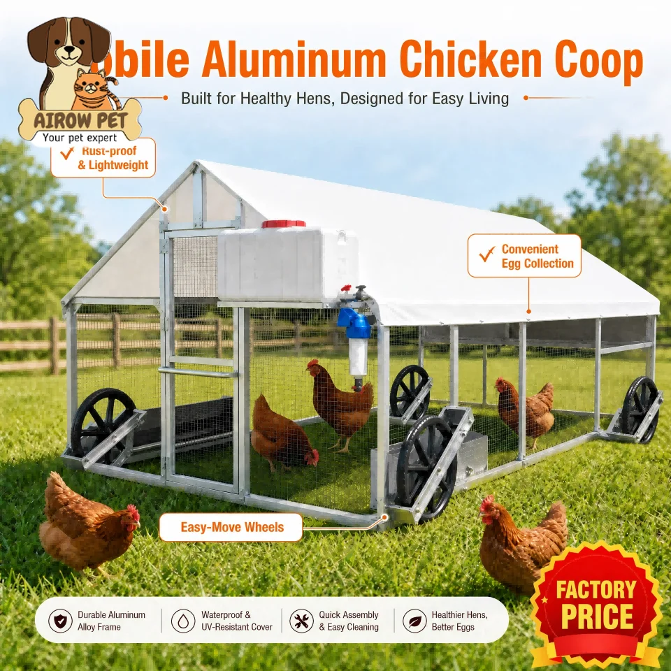 AIROW Chicken Coop 2026 Best-Selling Small Mobile Aluminum Alloy Poultry House with Integrated Water & Feed Lines