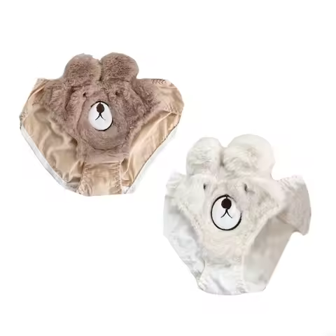 Funny Bear Underwear Faux Furs Panty Lingerie Plush Panties Briefs for Women Y1AC